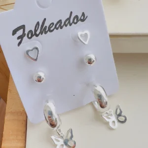 Cartela Folheada a Prata Coração Borboleta - 112