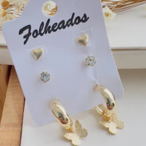 Cartela Folheada a Ouro Coração Borboleta - 207