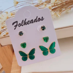 Cartela Folheada a Ouro Borboleta Esmeralda - 210