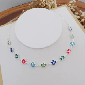 Colar Folheado a Prata Trevo Colorido - 306