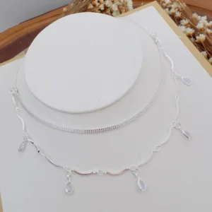 Choker Folheado a Prata Dupla Gota Zircônia - 310