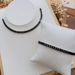 Conjunto Folheado a Prata Navete Preto - 504