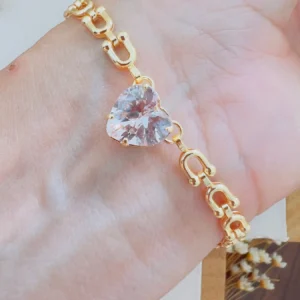 Pulseira Folheada a Ouro Coração Zircônia - 703
