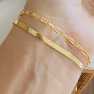 Pulseira Folheado a Ouro 2 Fios Malha Fita - 709