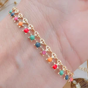 Pulseira Folheada a Ouro Estrela Resinado Colorido - 712
