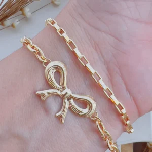 Pulseira Folheado a Ouro 2 Fios Laço - 714