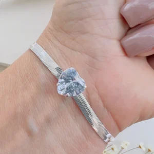 Pulseira Folheado a Prata Malha Fita Coração Zircônia - 808