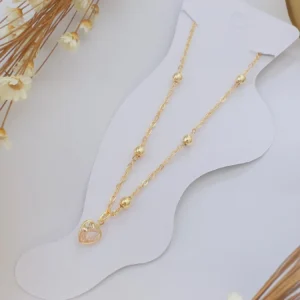 Tornozeleira Folheado a Ouro Bolinhas Coração Zircônia - 905